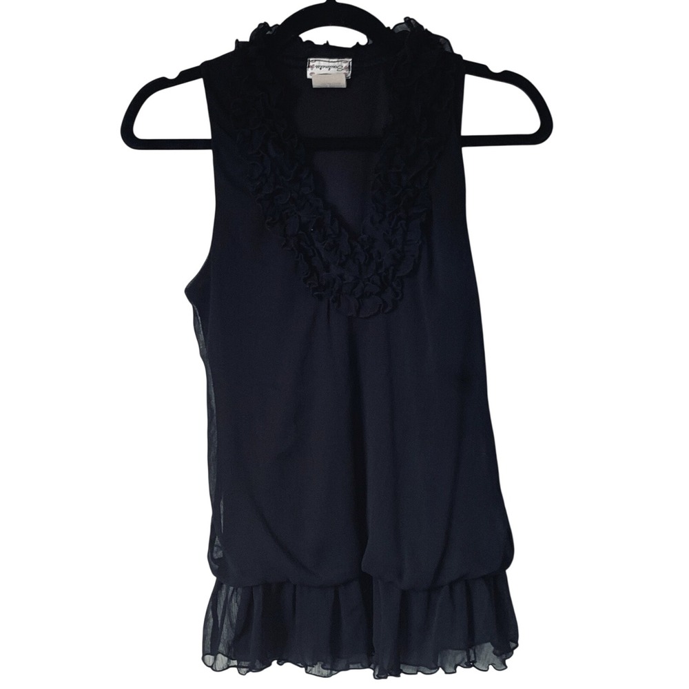 Y2K Soulmates Ruffle Chiffon Blouse Women M Black Sleeveless Whimsigoth Dark